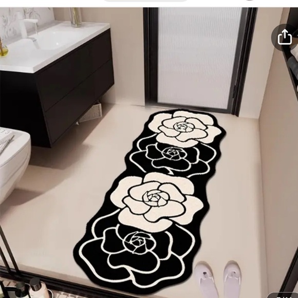 Elevate Your Space with Timeless Elegance: Black Cream Camellia flower rugs - Picture 2 of 13